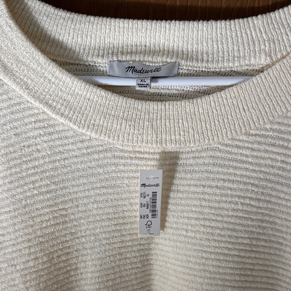 Women's Cream Ribbed Crewneck Sweater - Picture 3 of 7